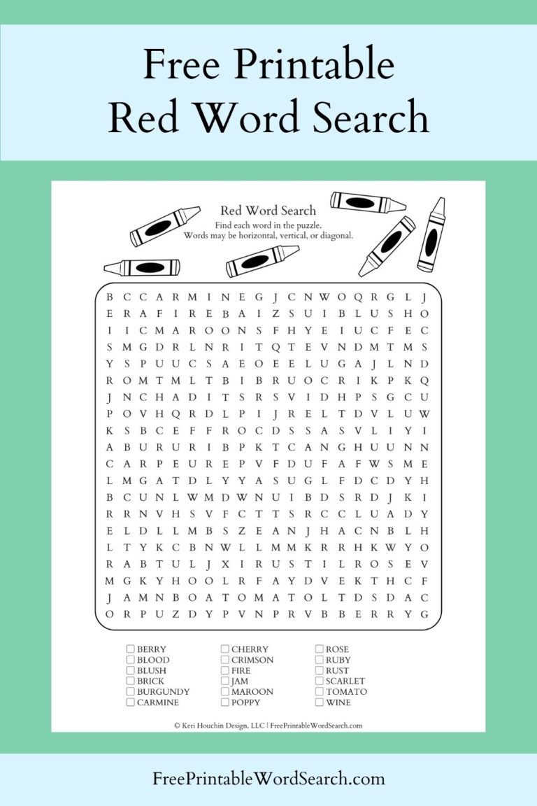 Red Word Search - Free Printable Word Search