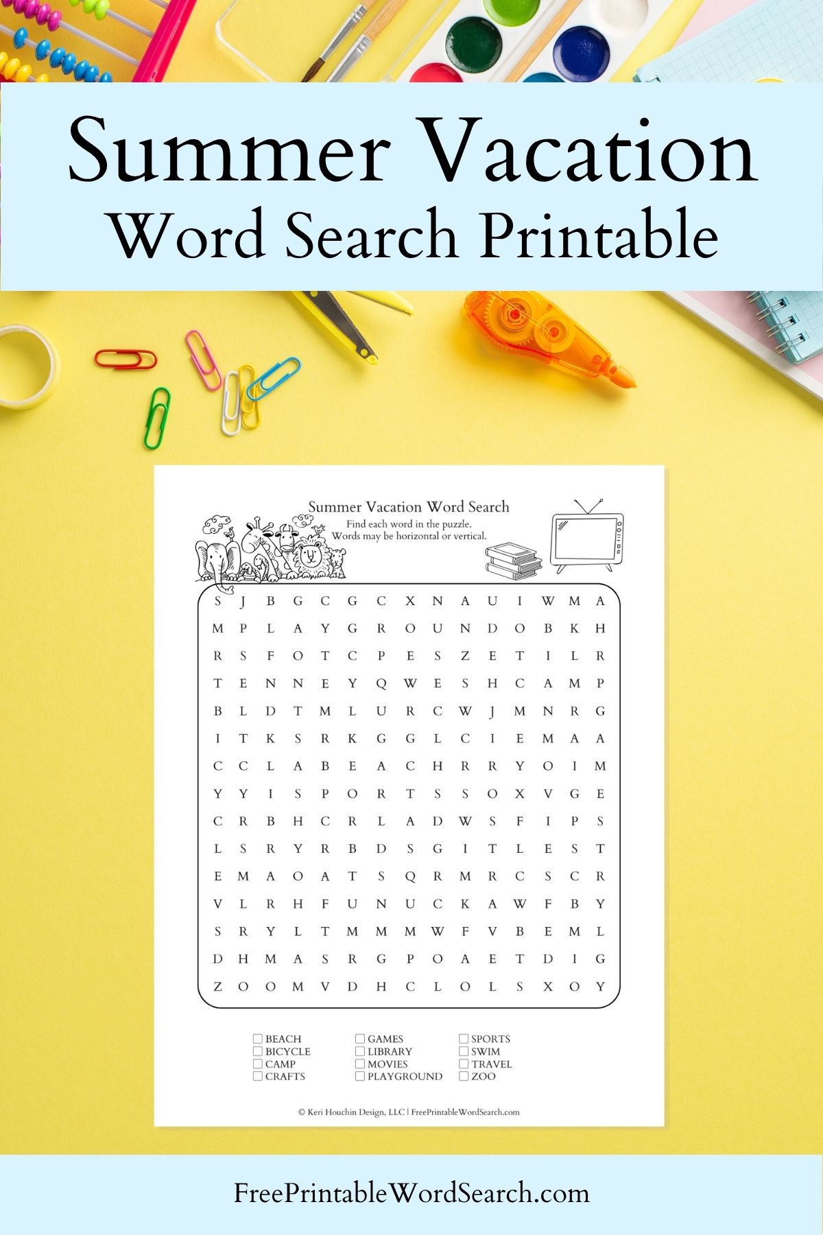 Summer vacation word search printable.
