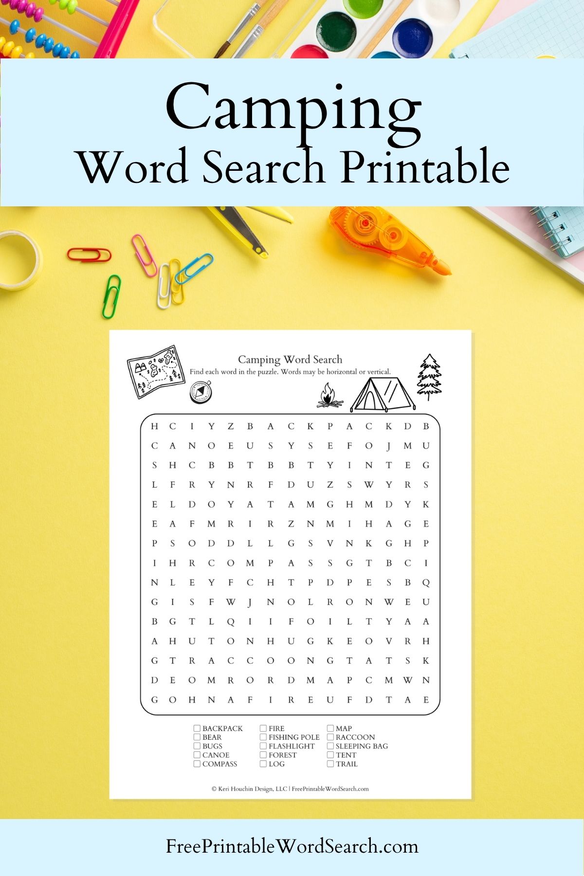 Camping word search printable.