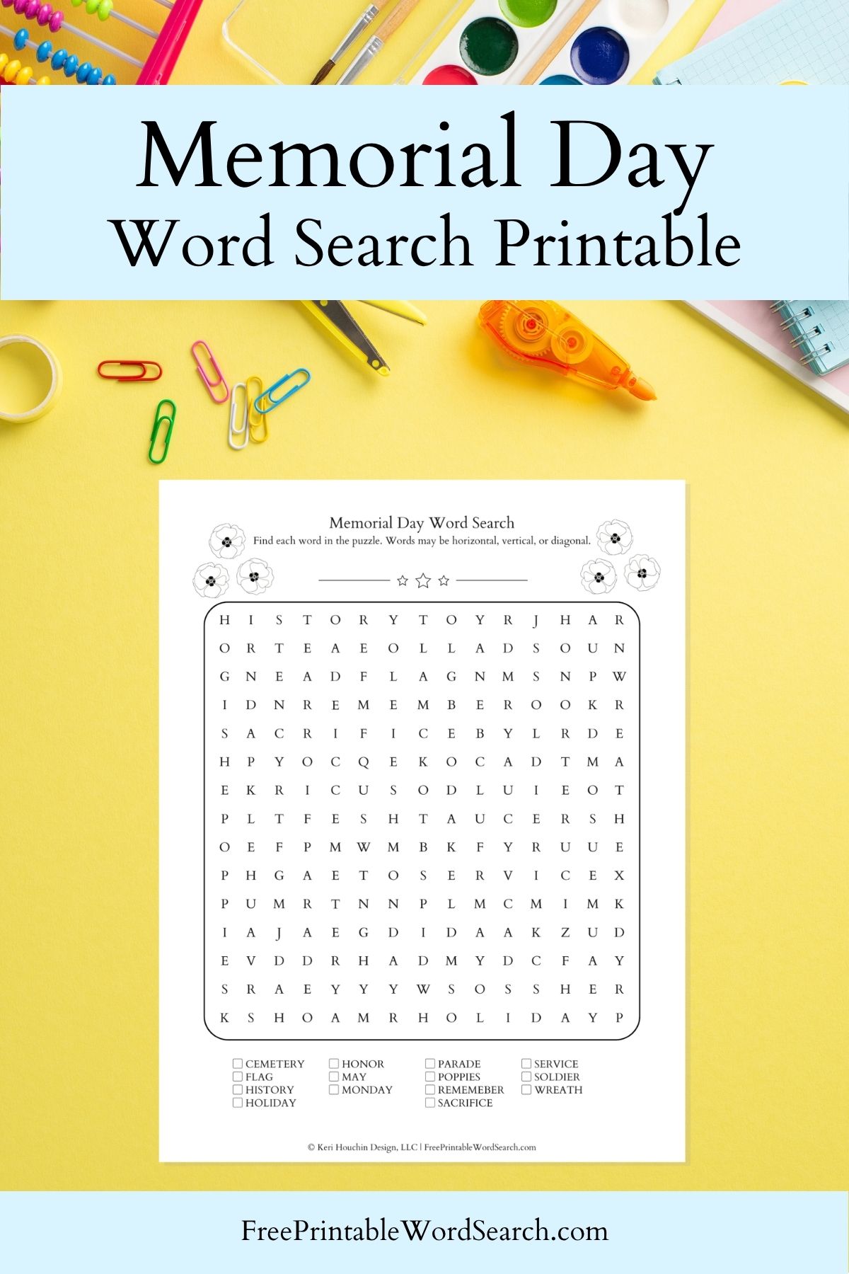 Memorial Day word search printable.