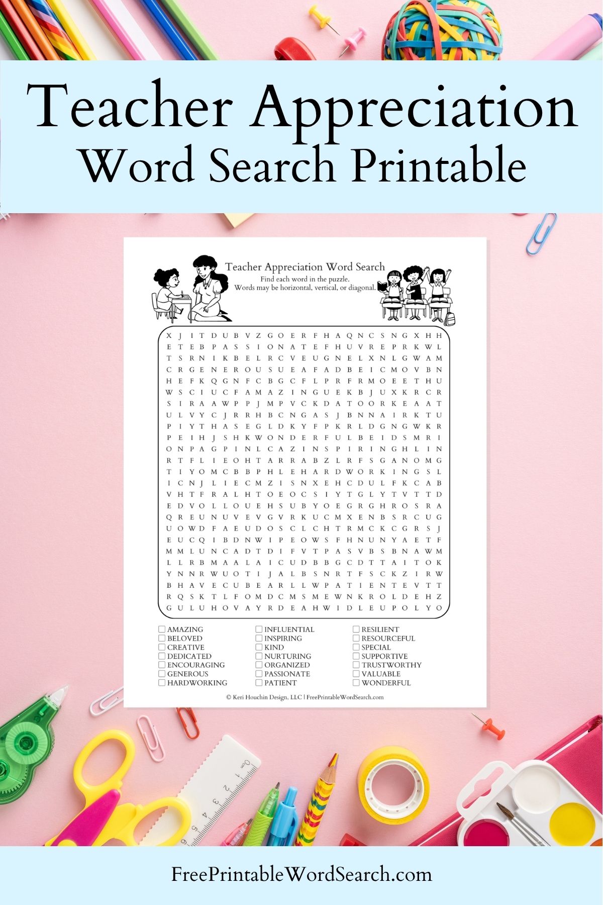 Teacher Appreciation word search printable.