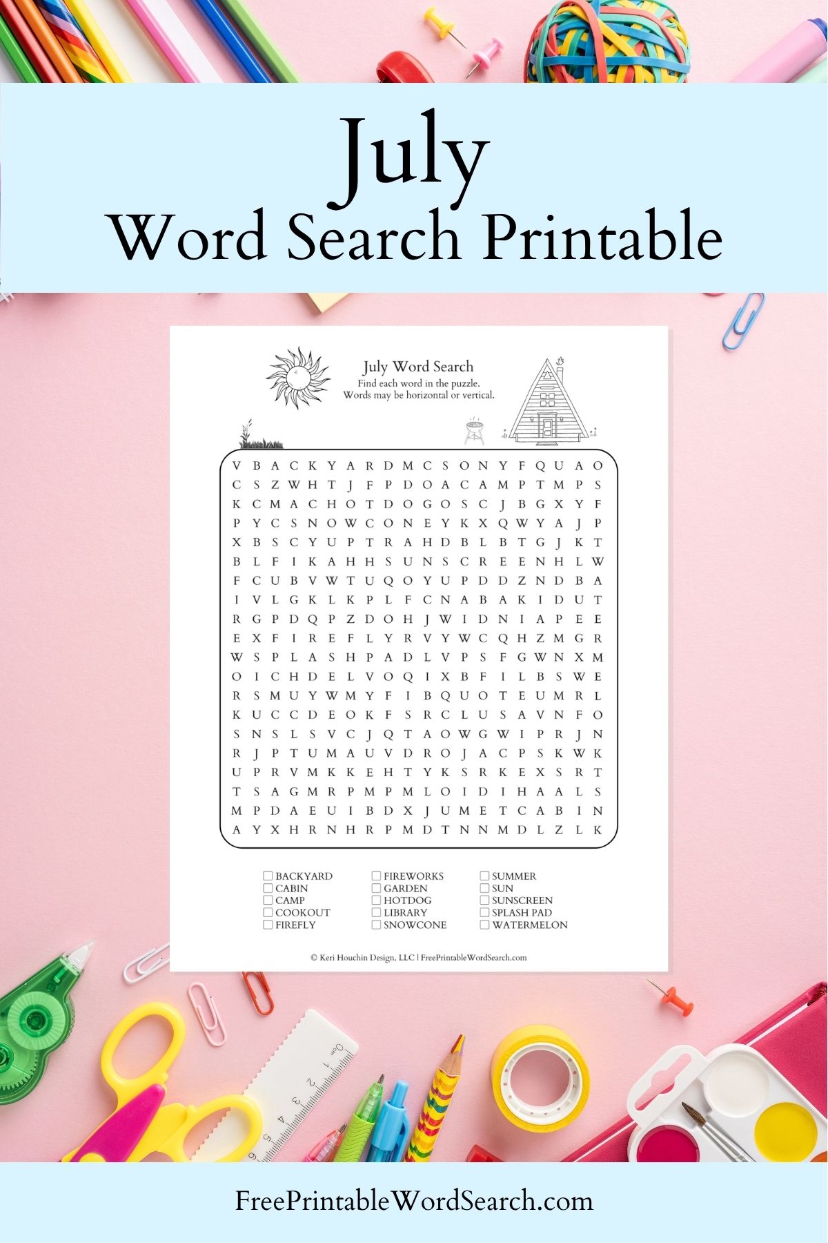 July word search printable.