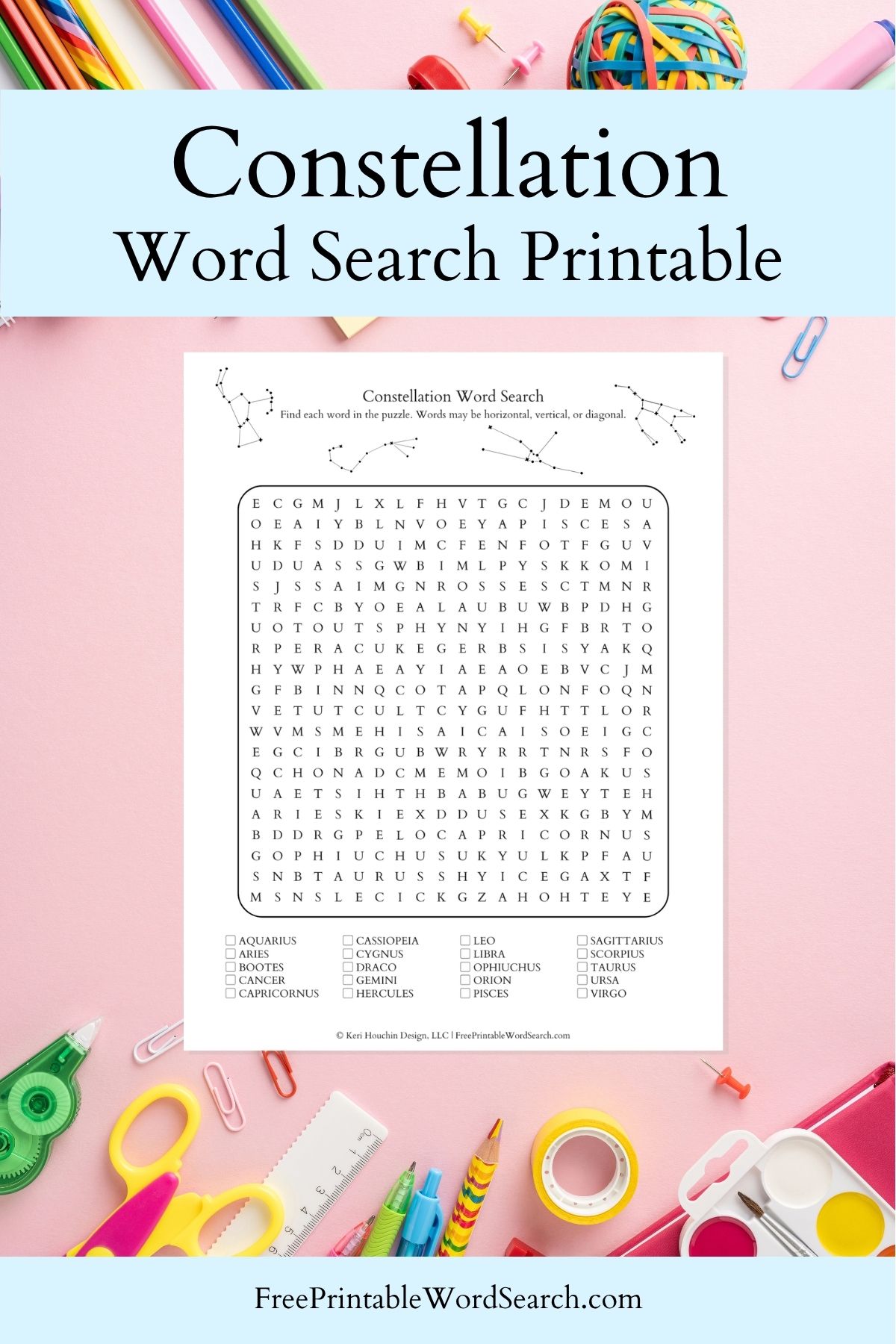 Constellation word search printable.