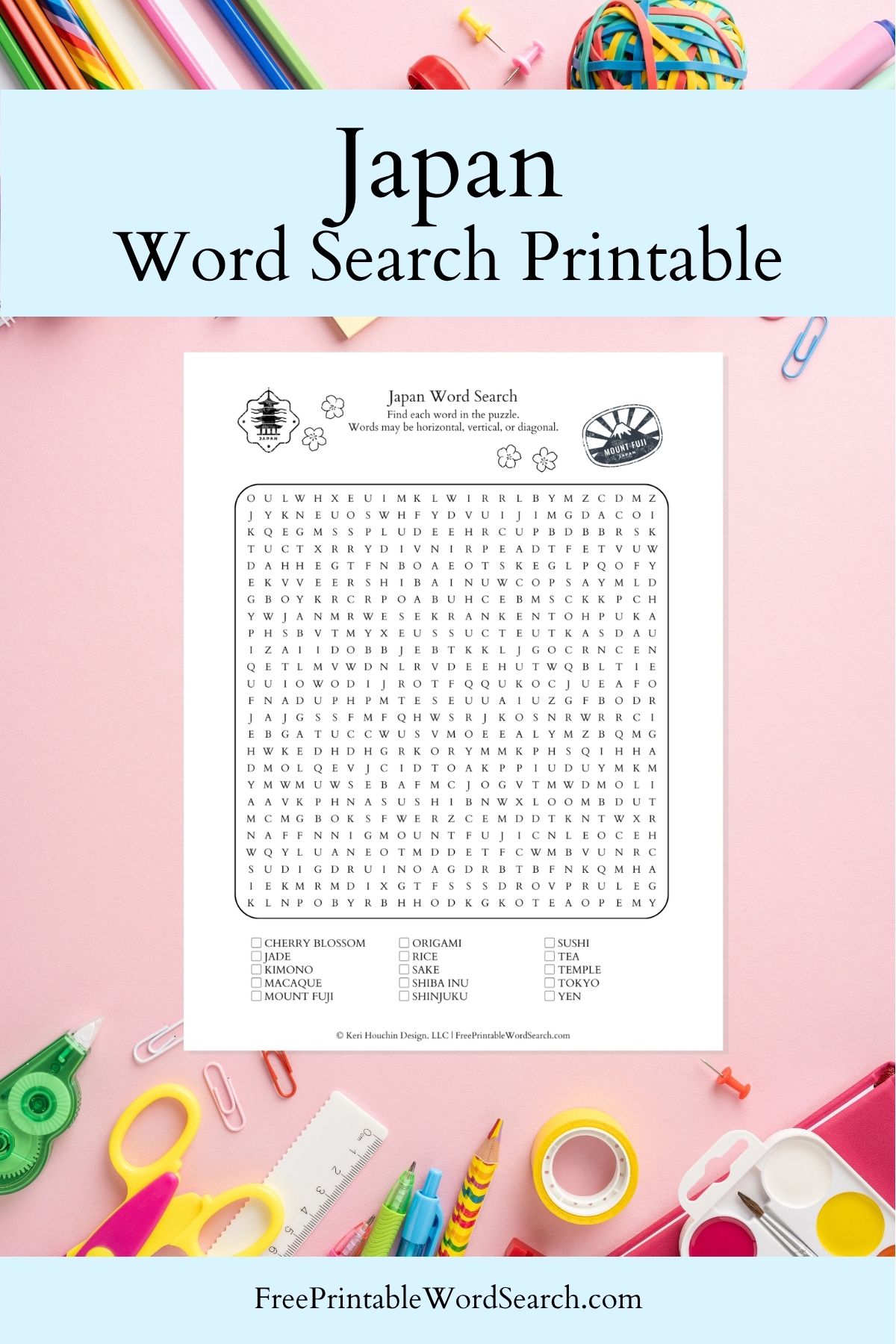 Japan word search printable.