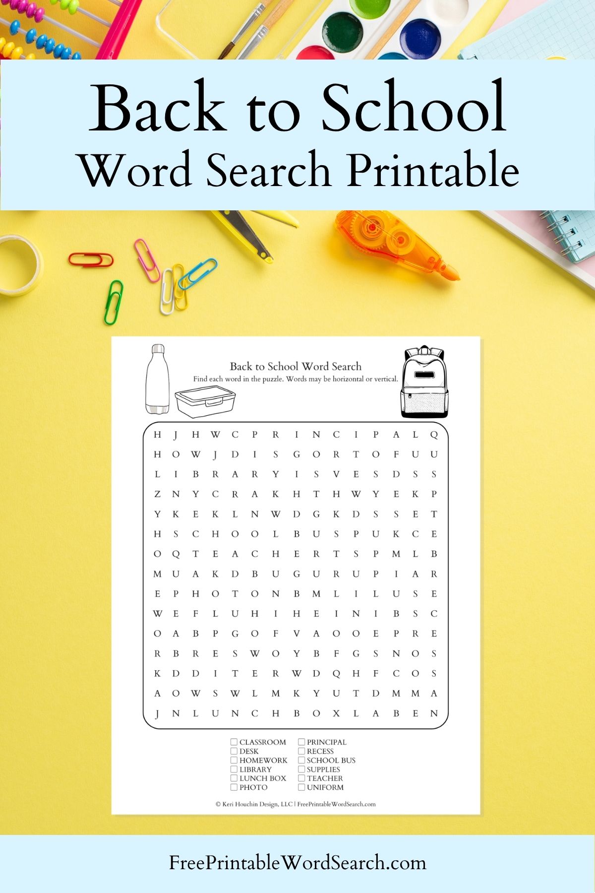 Back to school word search printable.