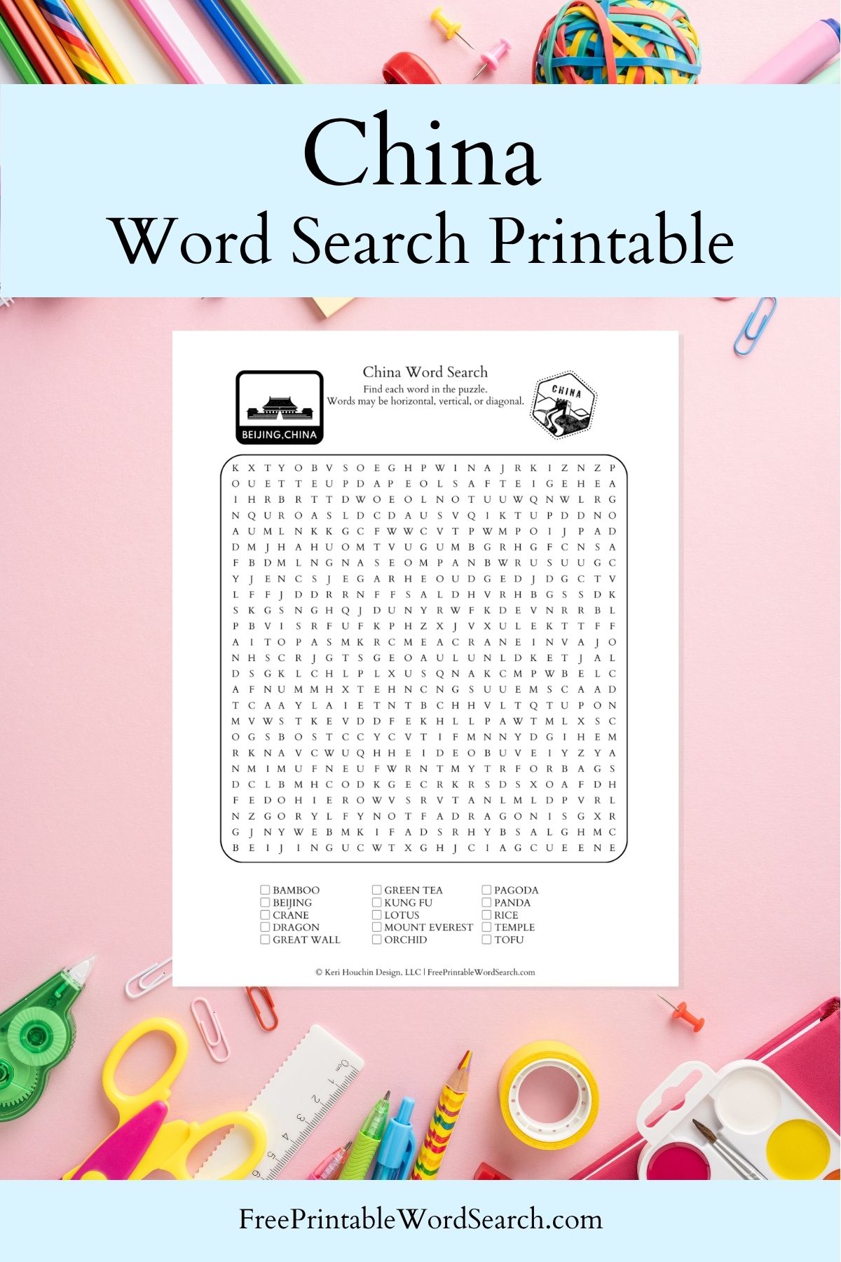 China word search printable.
