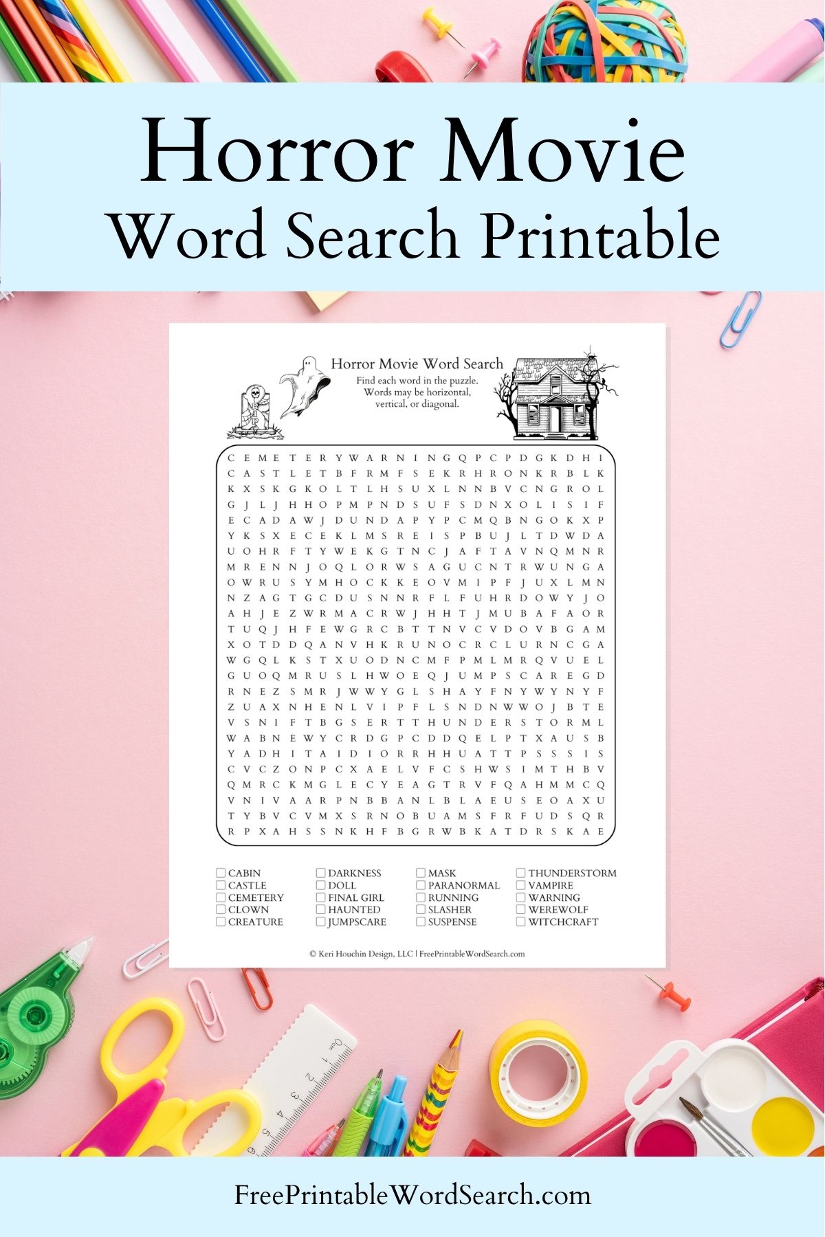 Horror movie word search printable.